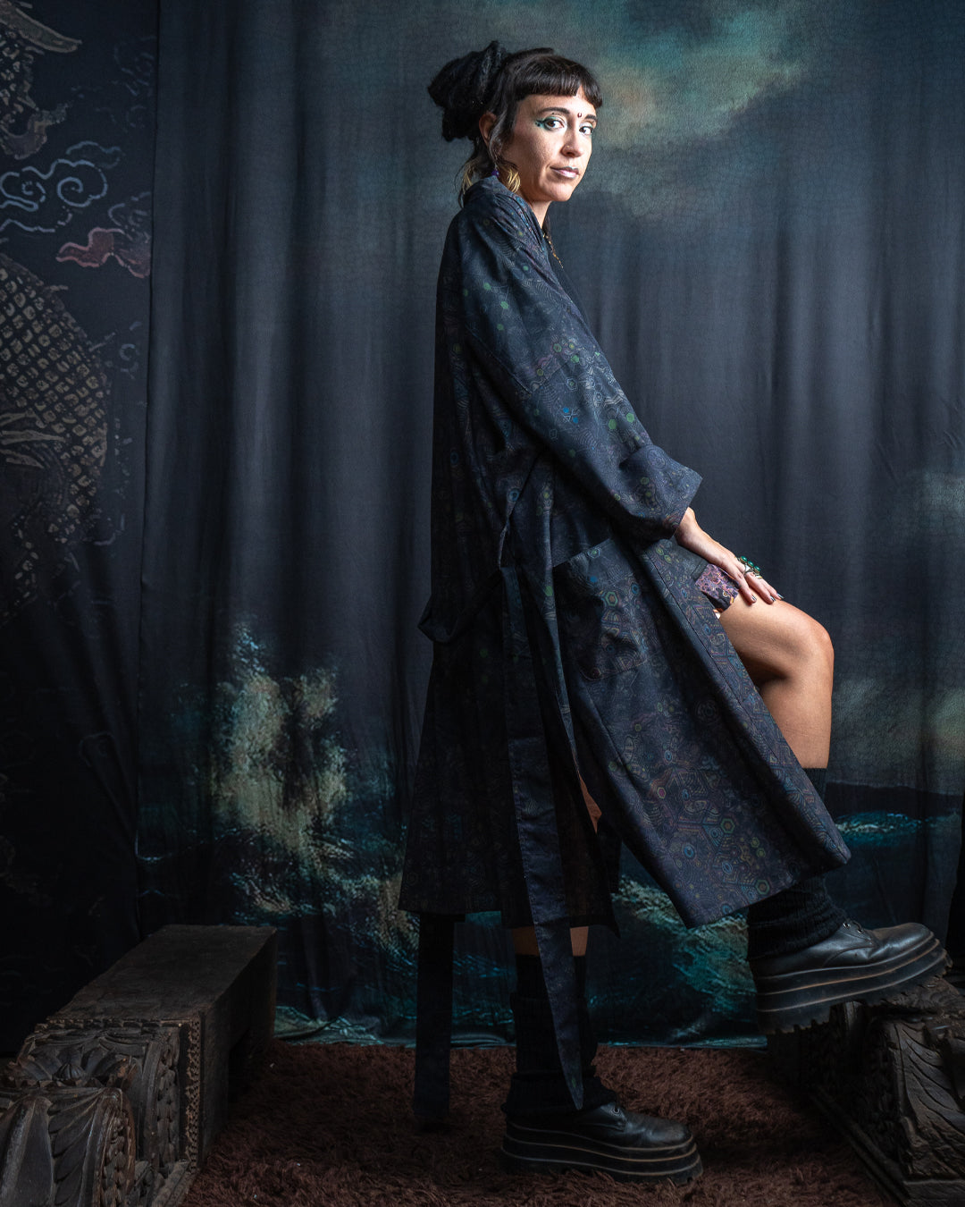 Classic Kimono Long / Cotton Viscose Blend - DARK PSYCHEDELIKA